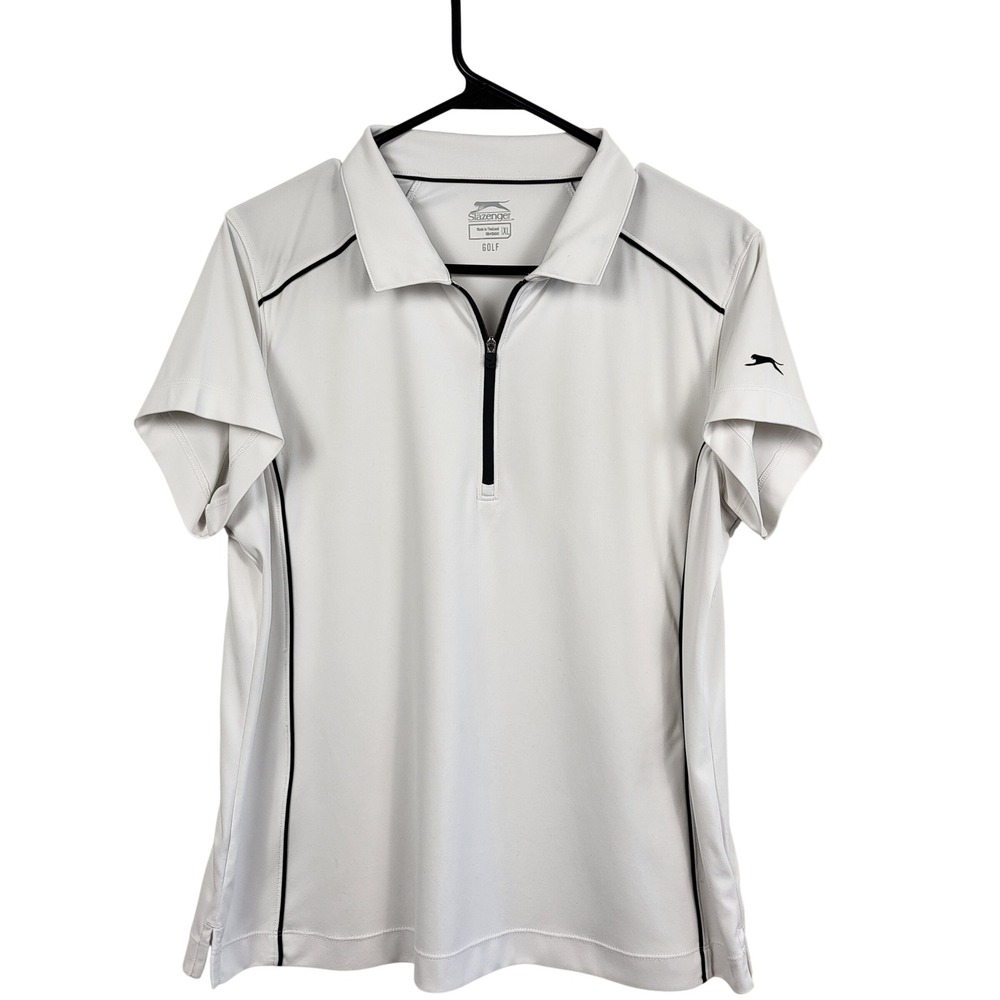 Slazenger Golf Polo Shirt Womens XL White Black 1/4 Zip Short Sleeve Performance
